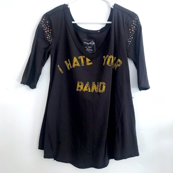 Free People Tops - We the free black tunic T-shirt 3/4 sleeve graphic T S/P